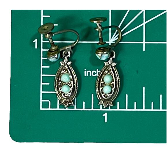 Turquoise Screwback Earring Set Vintage Dangle Silver Plated Southwestern Retro - Picture 12 of 12